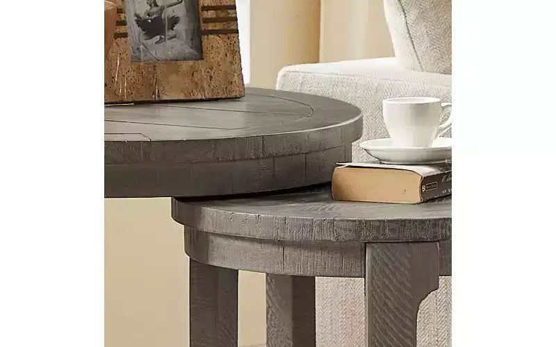 Set di 2 tavolini rotondi a diverse altezze, tavolino centrale in legno massello e MDF, tavolino d'appoggio artistico curvo per soggiorno e camera da letto