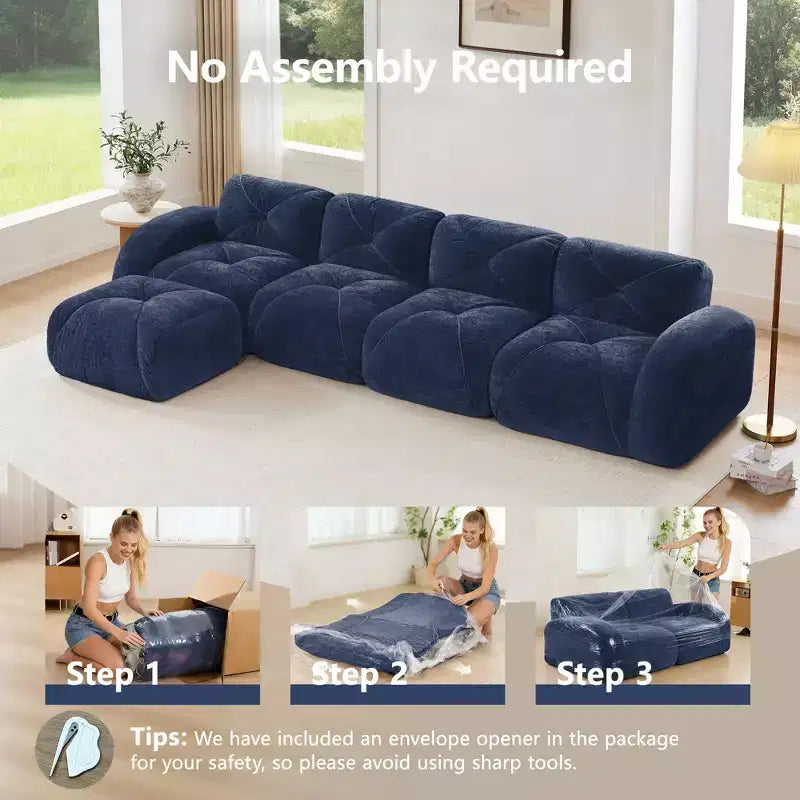 Tessuto in morbido velluto a forma di L, spugna inferiore ad alta densità 32D, design ergonomico inferiore, design antiscivolo, pouf mobile