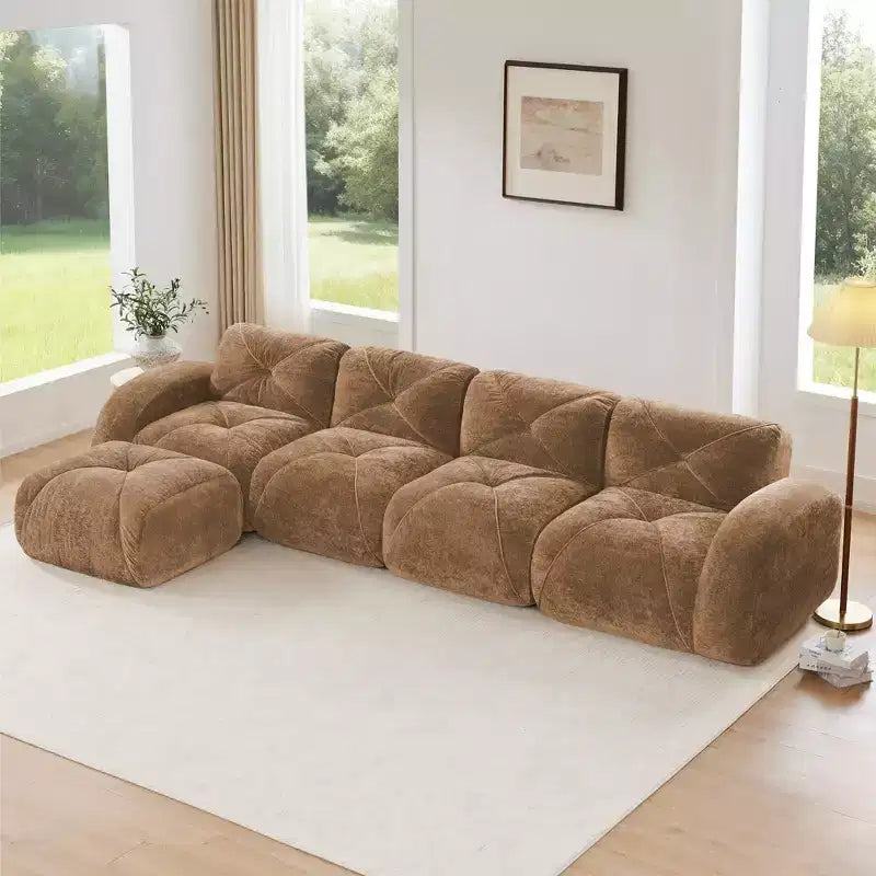 Tessuto in morbido velluto a forma di L, spugna inferiore ad alta densità 32D, design ergonomico inferiore, design antiscivolo, pouf mobile