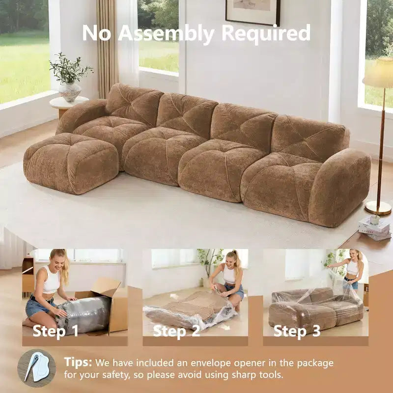 Tessuto in morbido velluto a forma di L, spugna inferiore ad alta densità 32D, design ergonomico inferiore, design antiscivolo, pouf mobile