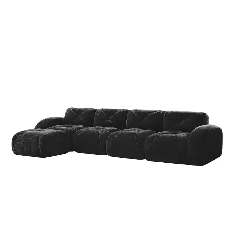 Tessuto in morbido velluto a forma di L, spugna inferiore ad alta densità 32D, design ergonomico inferiore, design antiscivolo, pouf mobile