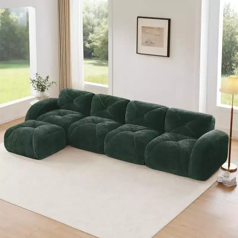 Tessuto in morbido velluto a forma di L, spugna inferiore ad alta densità 32D, design ergonomico inferiore, design antiscivolo, pouf mobile
