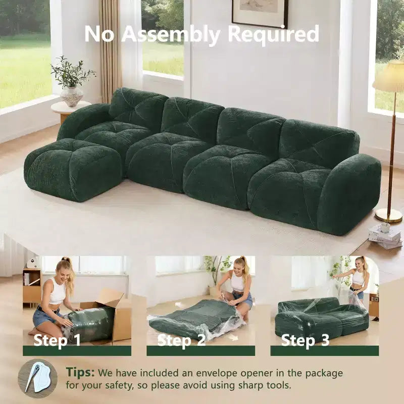 Tessuto in morbido velluto a forma di L, spugna inferiore ad alta densità 32D, design ergonomico inferiore, design antiscivolo, pouf mobile