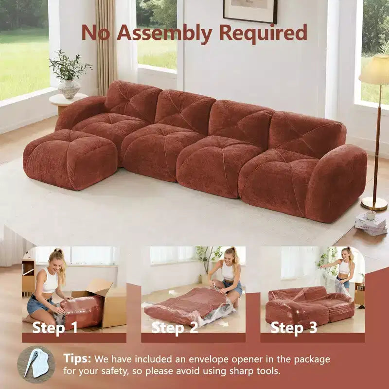 Tessuto in morbido velluto a forma di L, spugna inferiore ad alta densità 32D, design ergonomico inferiore, design antiscivolo, pouf mobile