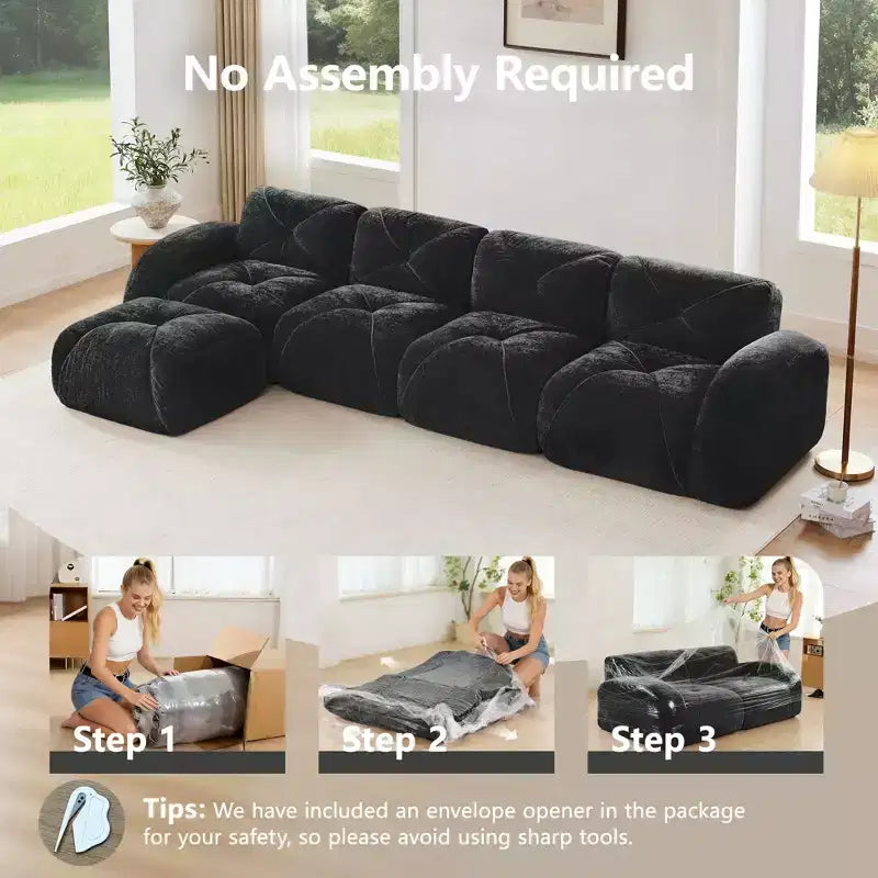 Tessuto in morbido velluto a forma di L, spugna inferiore ad alta densità 32D, design ergonomico inferiore, design antiscivolo, pouf mobile