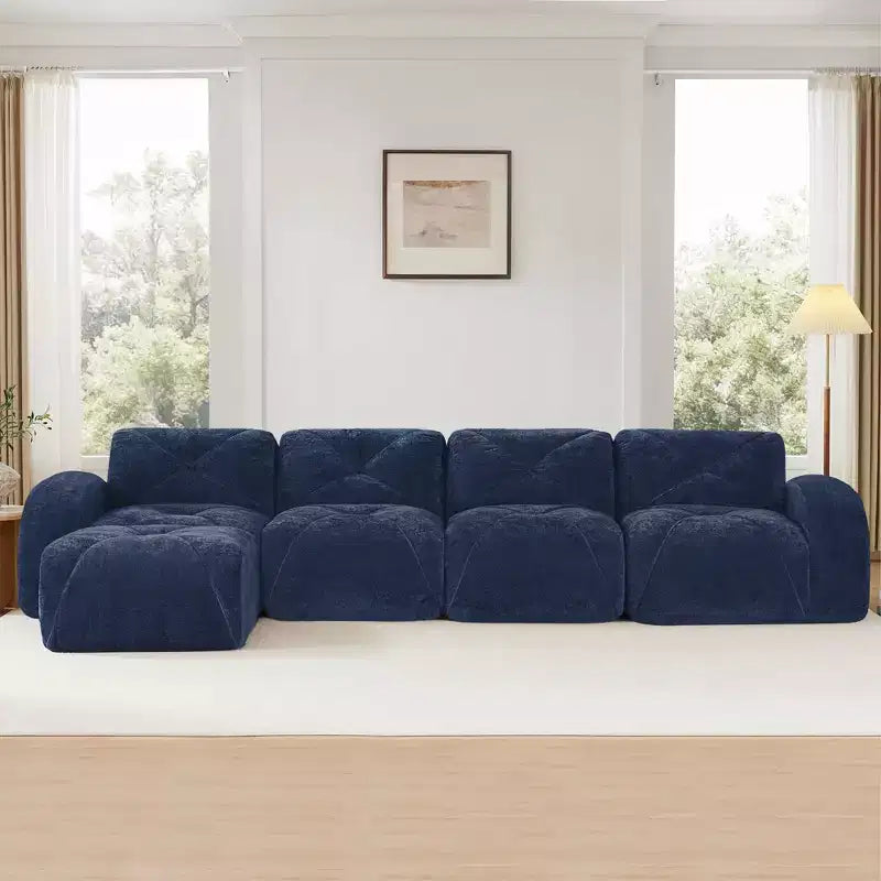 Tessuto in morbido velluto a forma di L, spugna inferiore ad alta densità 32D, design ergonomico inferiore, design antiscivolo, pouf mobile