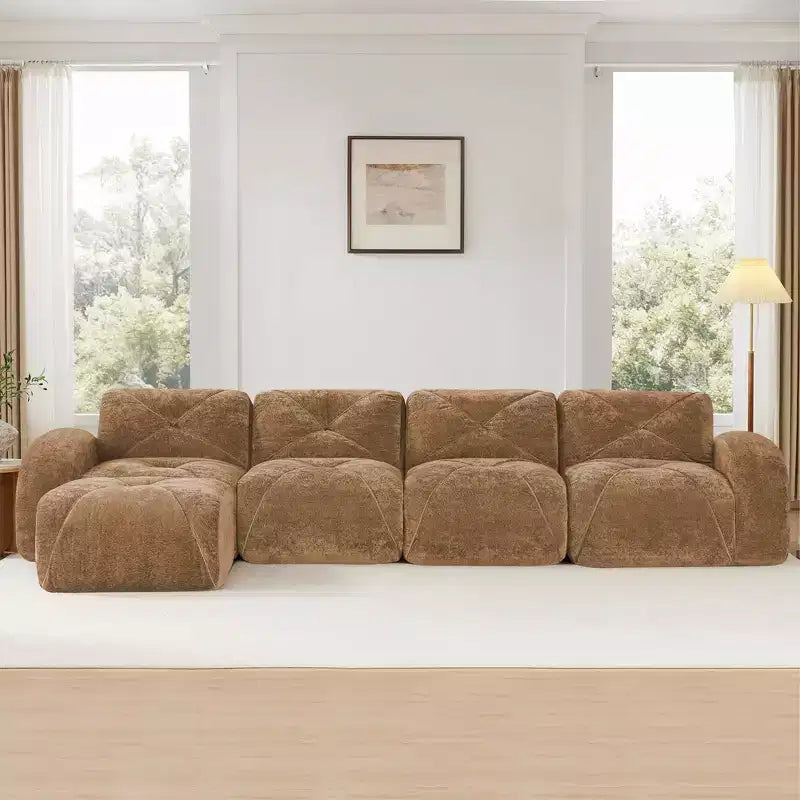 Tessuto in morbido velluto a forma di L, spugna inferiore ad alta densità 32D, design ergonomico inferiore, design antiscivolo, pouf mobile