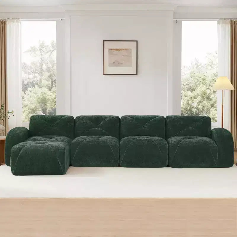 Tessuto in morbido velluto a forma di L, spugna inferiore ad alta densità 32D, design ergonomico inferiore, design antiscivolo, pouf mobile