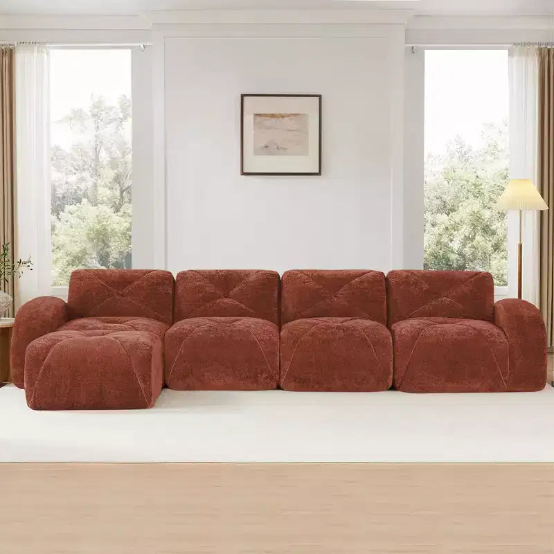 Tessuto in morbido velluto a forma di L, spugna inferiore ad alta densità 32D, design ergonomico inferiore, design antiscivolo, pouf mobile