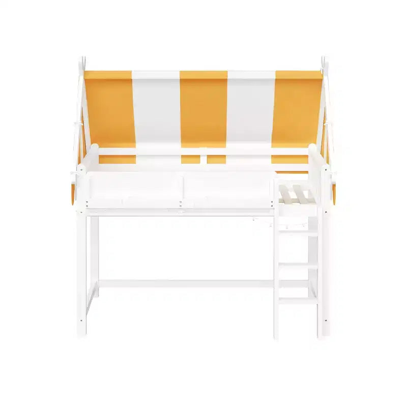 Letto a soppalco per bambini con dosso, luci LED e libreria, misura doppia/matrimoniale
