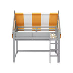 Letto a soppalco per bambini con dosso, luci LED e libreria, misura doppia/matrimoniale
