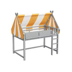 Letto a soppalco per bambini con dosso, luci LED e libreria, misura doppia/matrimoniale