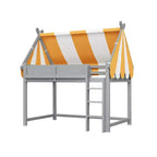 Letto a soppalco per bambini con dosso, luci LED e libreria, misura doppia/matrimoniale