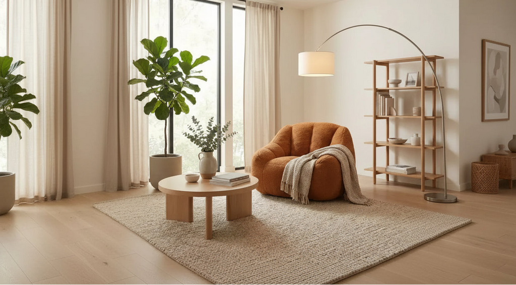FurnitureR Soft Teddy Fabric Lounge Chair, Plush Accent Armchair with Rounded Shape for Living Room, Bedroom or Reading Corner