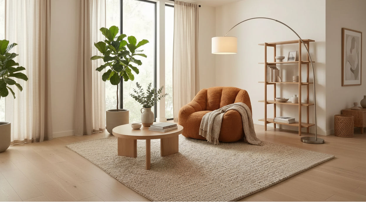 FurnitureR Soft Teddy Fabric Lounge Chair, Plush Accent Armchair with Rounded Shape for Living Room, Bedroom or Reading Corner