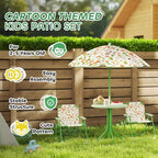 Set di tavolo e sedie pieghevoli da picnic per bambini con ombrellone rimovibile, mobili da esterno