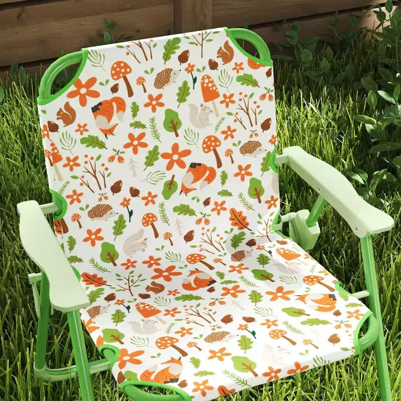 Set di tavolo e sedie pieghevoli da picnic per bambini con ombrellone rimovibile, mobili da esterno