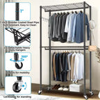 Stender appendiabiti resistente a 3 livelli con ruote, doppio stendibiancheria regolabile, armadio portatile con ganci, 204 kg