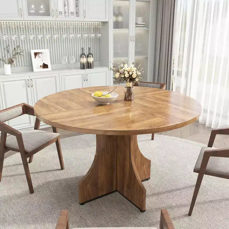 Tavolo da pranzo rotondo da 47 pollici per 4-6 persone, tavolo da cucina rustico in legno con base a piedistallo per appartamento e sala da pranzo piccola
