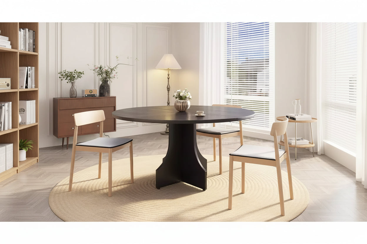 Tavolo da pranzo rotondo da 47 pollici per 4-6 persone, tavolo da cucina rustico in legno con base a piedistallo per appartamento e sala da pranzo piccola