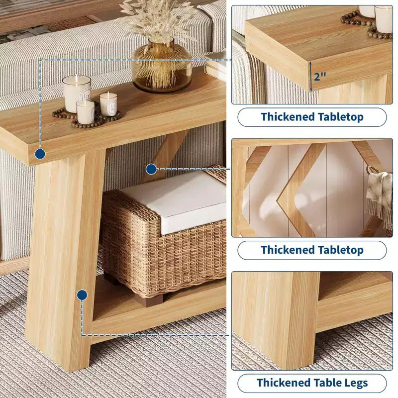 Consolle interamente in legno da 70,9 pollici, tavolo da divano con gambe trapezoidali ultra stabile da posizionare dietro al divano, tavolo d'ingresso extra lungo a 2 livelli per corridoio e soggiorno