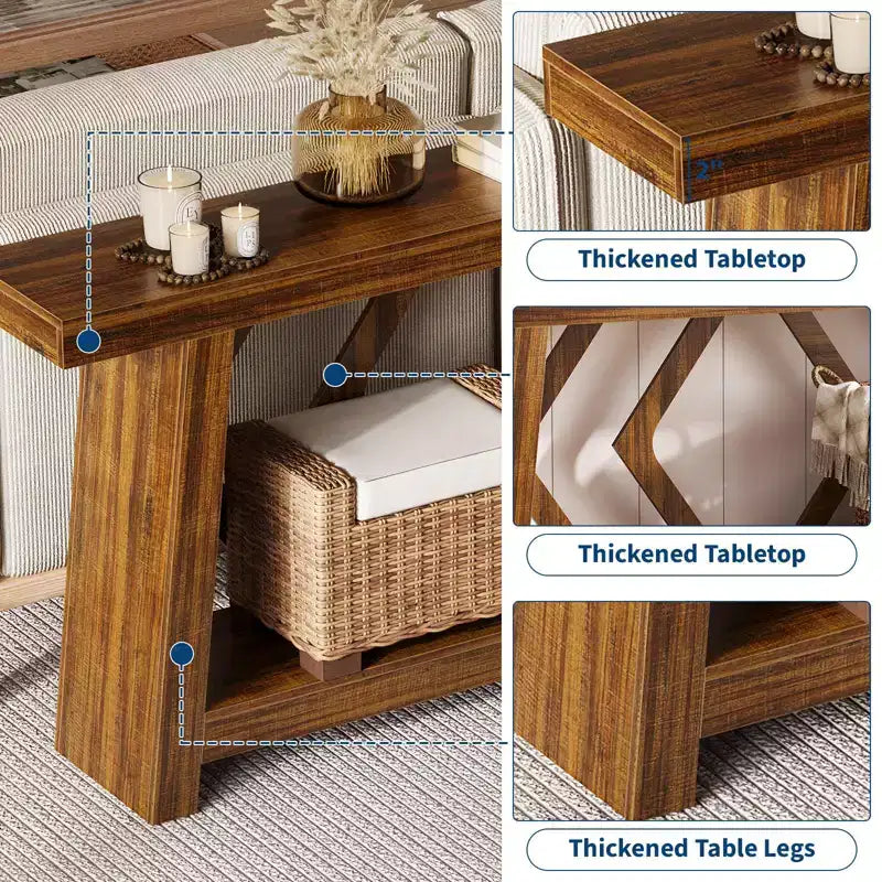 Consolle interamente in legno da 70,9 pollici, tavolo da divano con gambe trapezoidali ultra stabile da posizionare dietro al divano, tavolo d'ingresso extra lungo a 2 livelli per corridoio e soggiorno