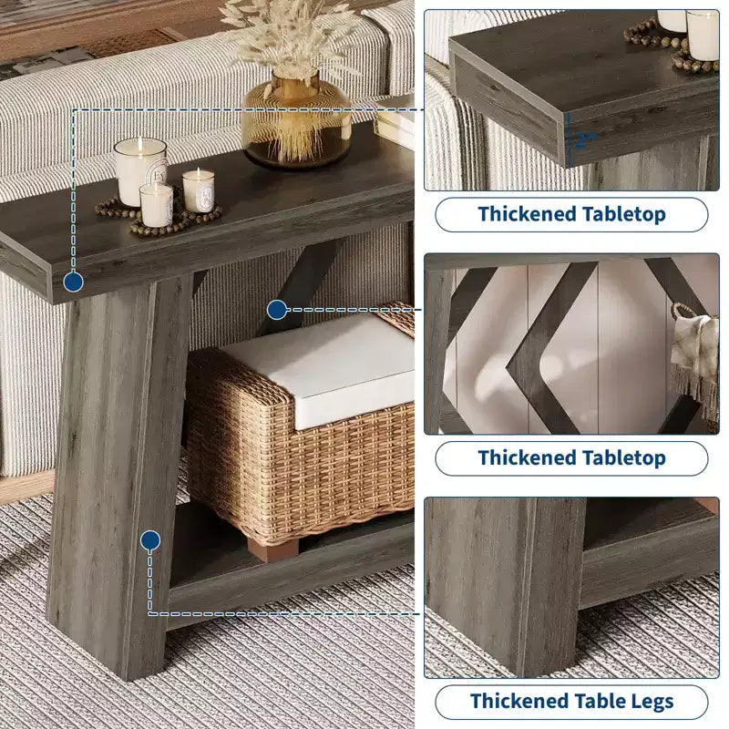 Consolle interamente in legno da 70,9 pollici, tavolo da divano con gambe trapezoidali ultra stabile da posizionare dietro al divano, tavolo d'ingresso extra lungo a 2 livelli per corridoio e soggiorno