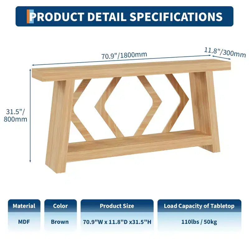 Consolle interamente in legno da 70,9 pollici, tavolo da divano con gambe trapezoidali ultra stabile da posizionare dietro al divano, tavolo d'ingresso extra lungo a 2 livelli per corridoio e soggiorno