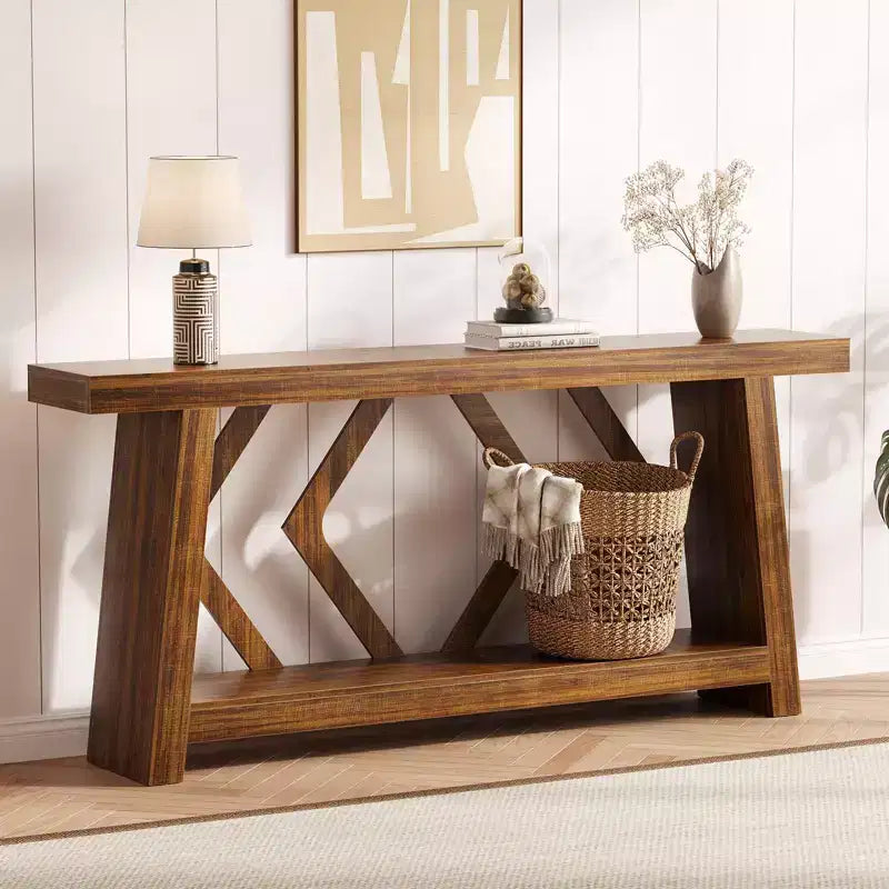 Consolle interamente in legno da 70,9 pollici, tavolo da divano con gambe trapezoidali ultra stabile da posizionare dietro al divano, tavolo d'ingresso extra lungo a 2 livelli per corridoio e soggiorno