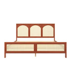 Letto a piattaforma in legno con testiera ad arco in rattan