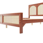 Letto a piattaforma in legno con testiera ad arco in rattan