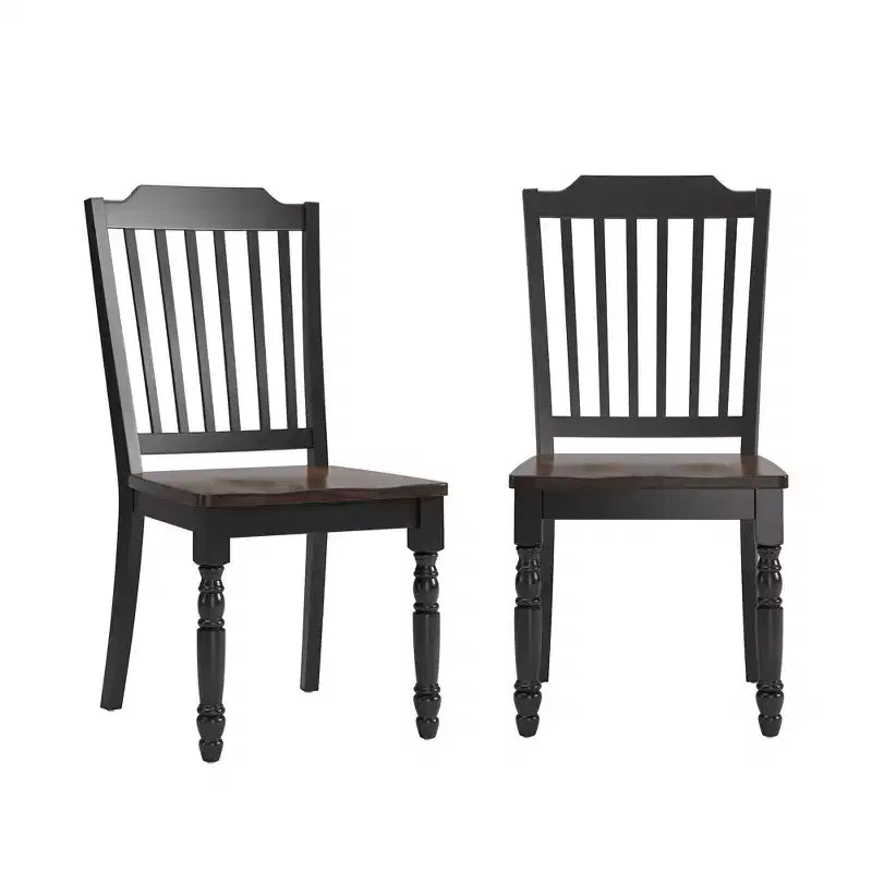 Sedie da pranzo con schienale a doghe antiche bicolore (set da 2)