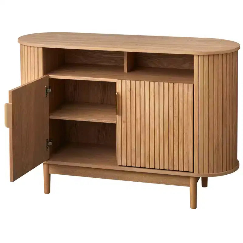 Madia Ovale 2 Cassetti con Scanalature Rovere Chiaro