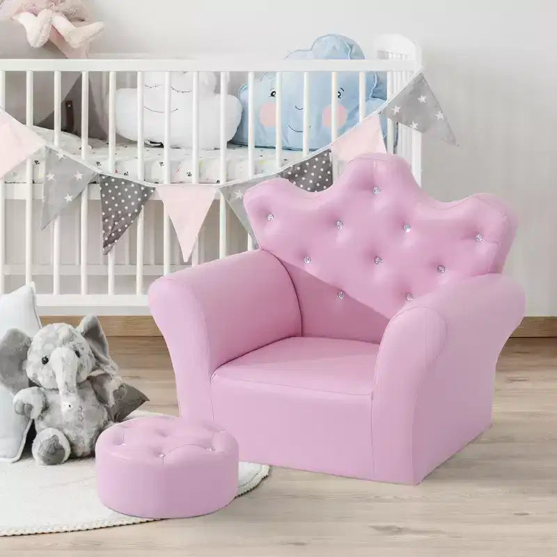 Divanetto per bambini, Divano imbottito per bambini con poggiapiedi, Divano Principessa con decorazione a diamante, Poltrona per bambini piccoli, ragazze, Rosa