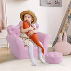 Divanetto per bambini, Divano imbottito per bambini con poggiapiedi, Divano Principessa con decorazione a diamante, Poltrona per bambini piccoli, ragazze, Rosa