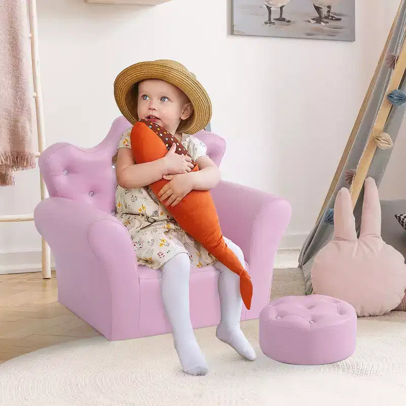 Divanetto per bambini, Divano imbottito per bambini con poggiapiedi, Divano Principessa con decorazione a diamante, Poltrona per bambini piccoli, ragazze, Rosa
