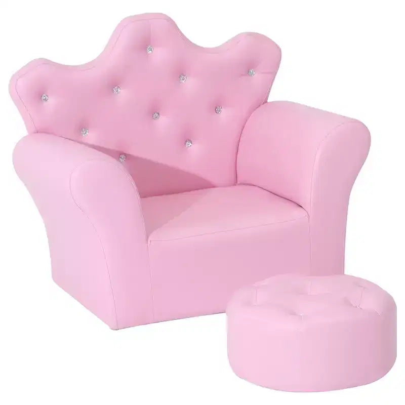 Divanetto per bambini, Divano imbottito per bambini con poggiapiedi, Divano Principessa con decorazione a diamante, Poltrona per bambini piccoli, ragazze, Rosa