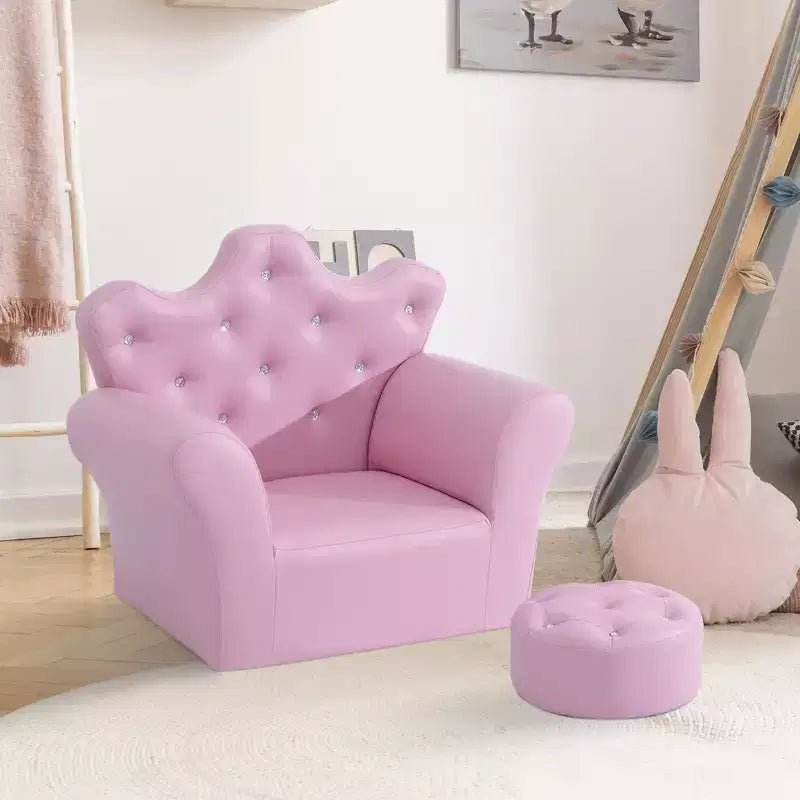 Divanetto per bambini, Divano imbottito per bambini con poggiapiedi, Divano Principessa con decorazione a diamante, Poltrona per bambini piccoli, ragazze, Rosa