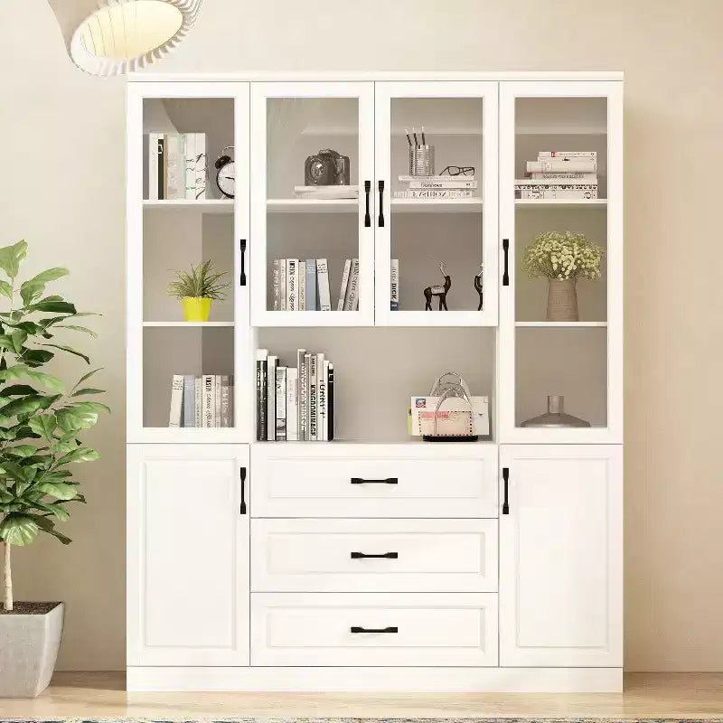 Famapy Large Combo Storage Cabinet Glass Doors Modular Cabinets