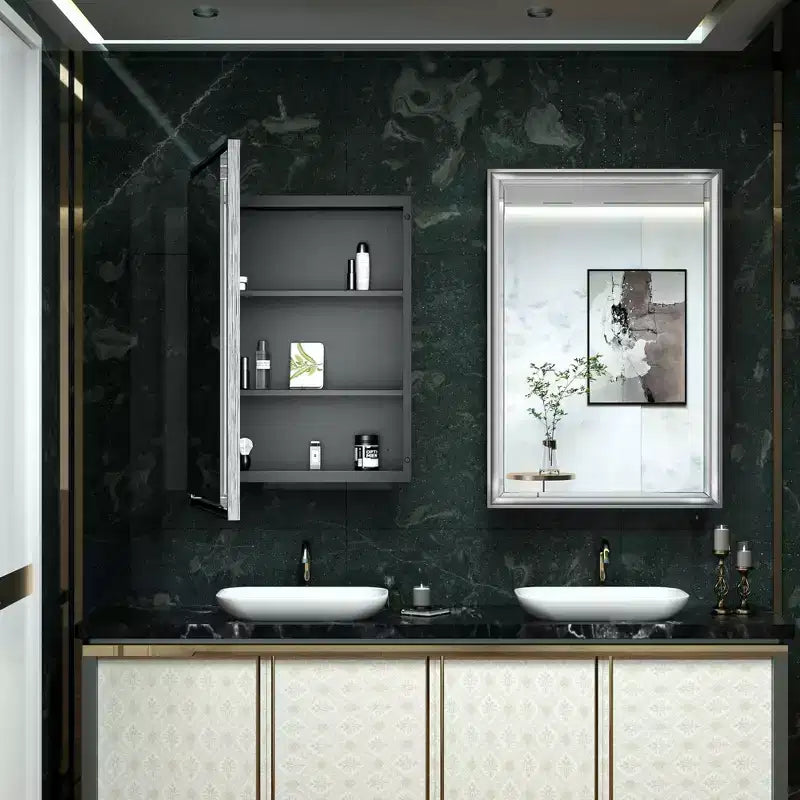 24 in. W x 36 in. H Metal Framed Rectangular Framed Recessed/Surface Mount Medicine Cabinet with Mirror