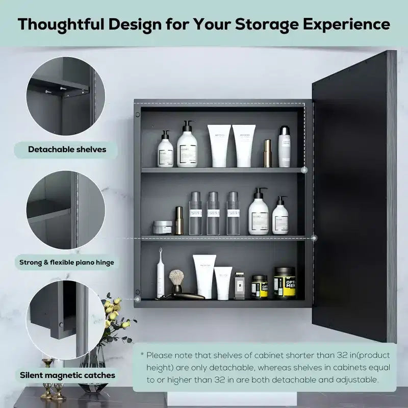 24 in. W x 36 in. H Metal Framed Rectangular Framed Recessed/Surface Mount Medicine Cabinet with Mirror